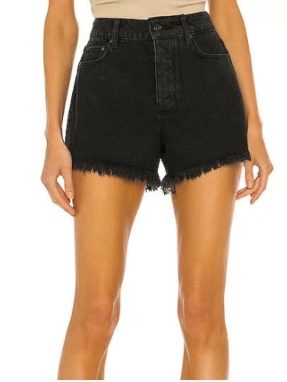 PAIGE Noella Cut Off Shorts Black Dove High Rise Frayed Denim Size 30
